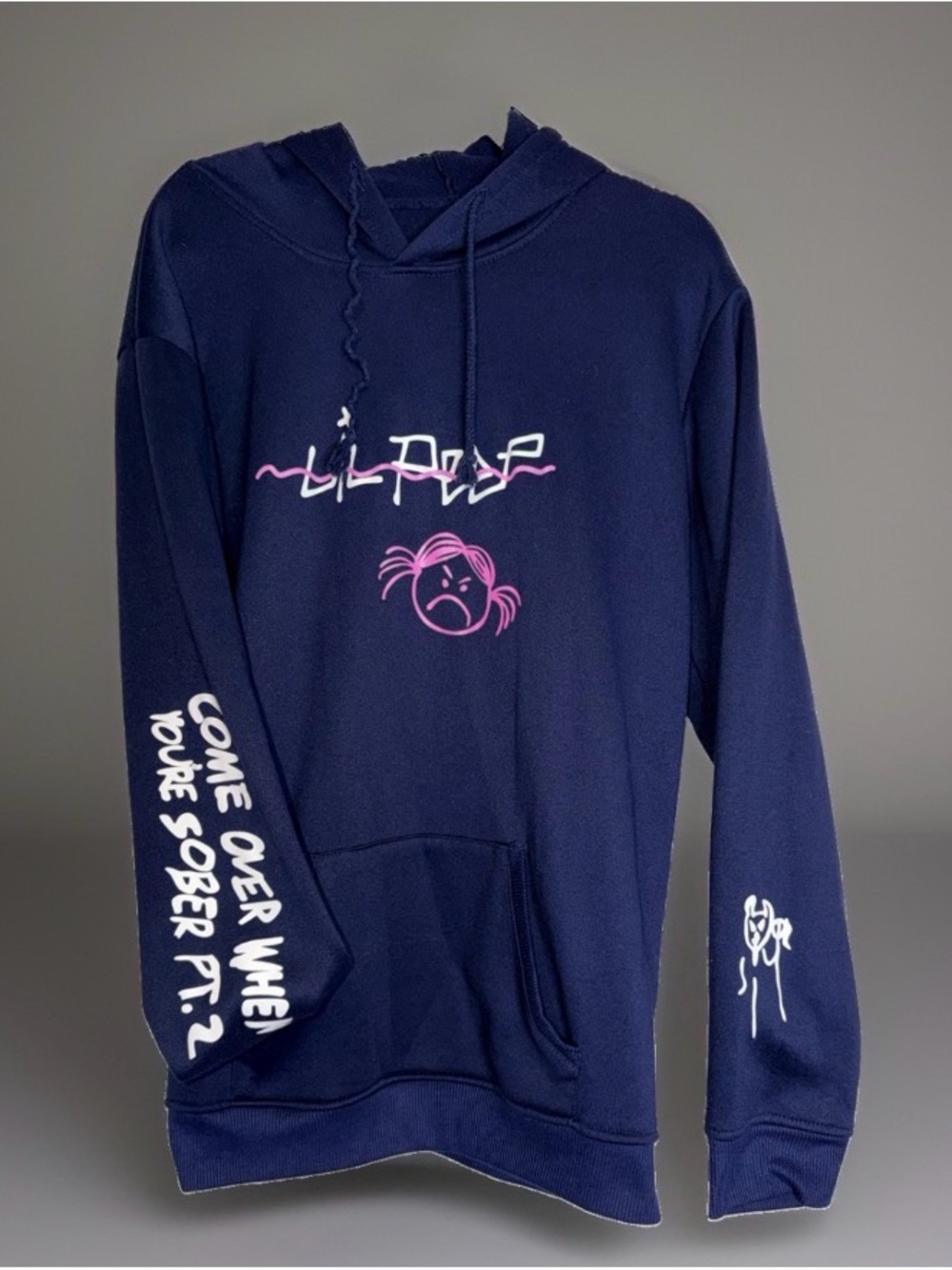 Lil Peep Come Over When You're Sober Pt 2 Graphic Hoodie Navy Blue & Pink Size L
